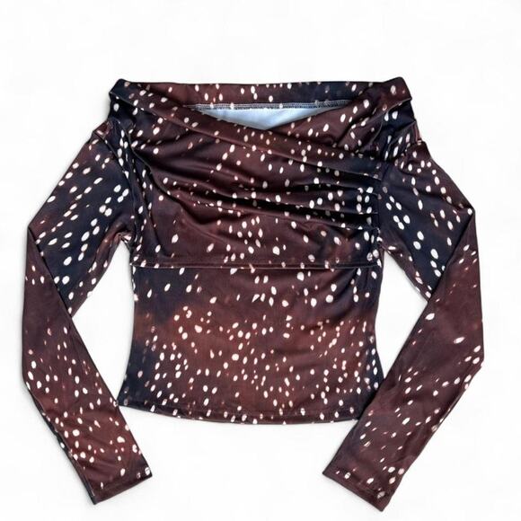 Other Tops - Brown Long Sleeve Animal Print Top Women's Small